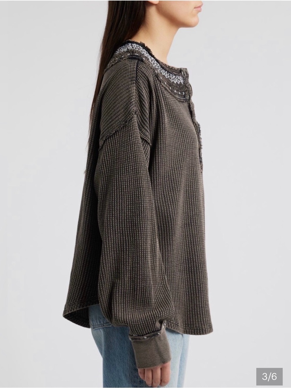 Free People Embroidered Collar thermal top NWT - Picture 3 of 8